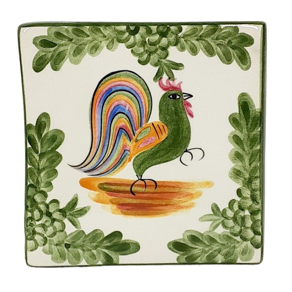 Laurie Gates Vintage Green Rooster Trivet Tile Mediterranean Farmhouse Kitchen
